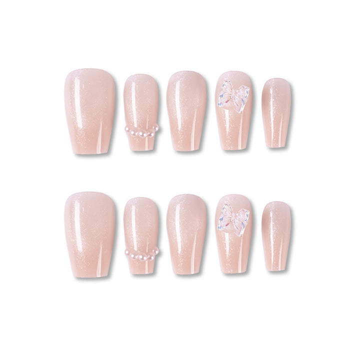 Artificial nails with elegant butterfly accents and glittering coating Kalsten