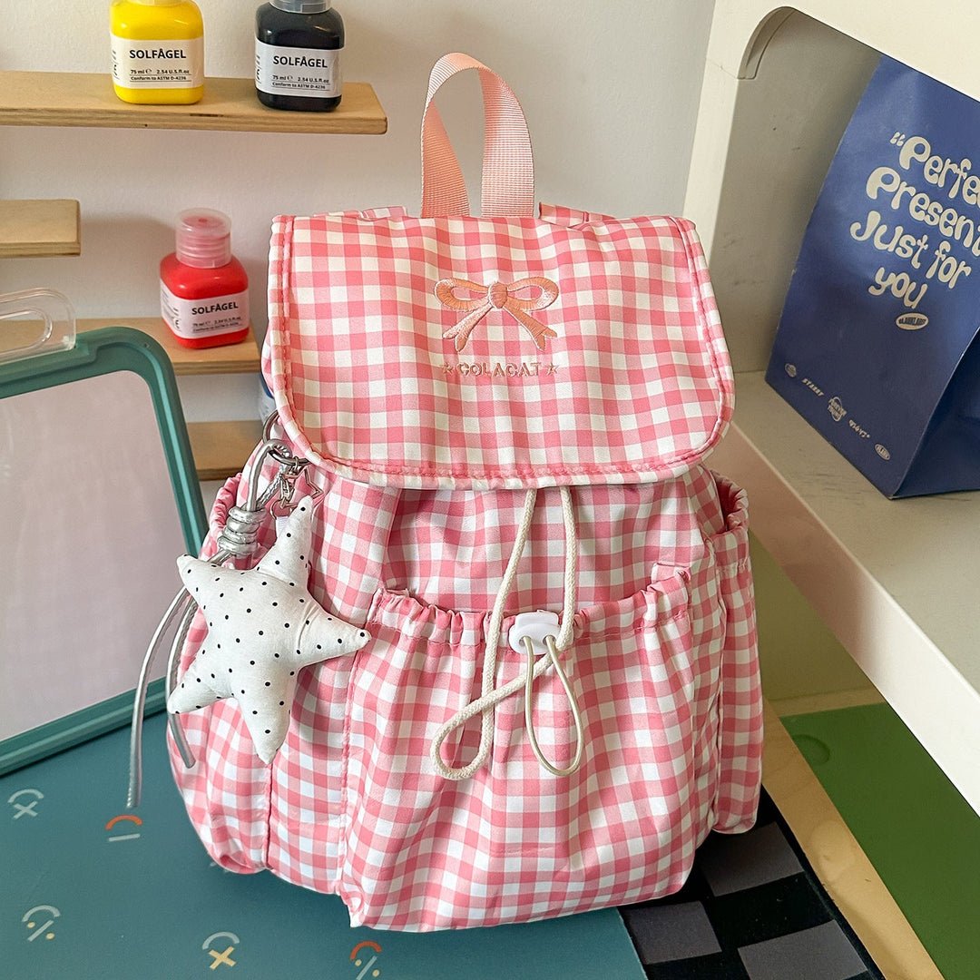 Charming Checked Drawstring School Backpack