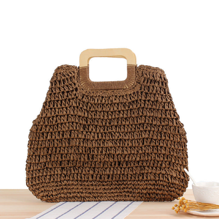 Macrame Tote Bag with Elegant Wooden Handle Kalsten
