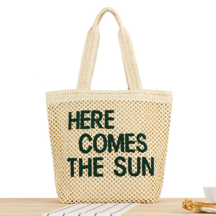 Hand-knotted basket bag with colorful lettering Kalsten