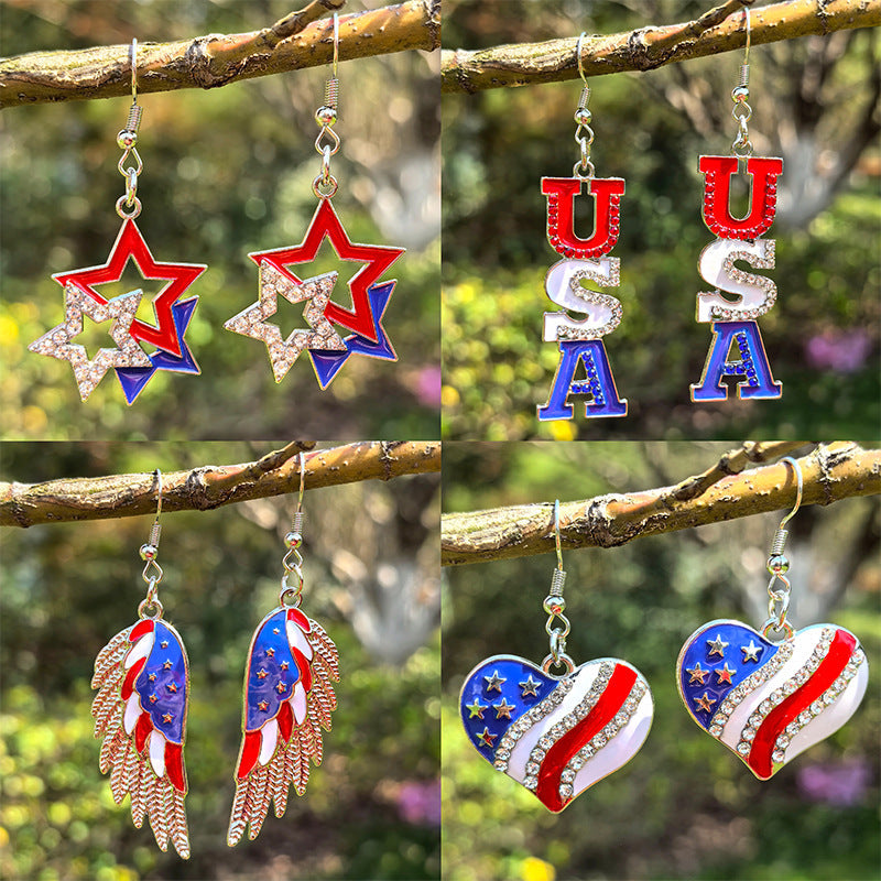 Ladies star-shaped enamel earrings with rhinestone rows and fishhook clasp Kalsten