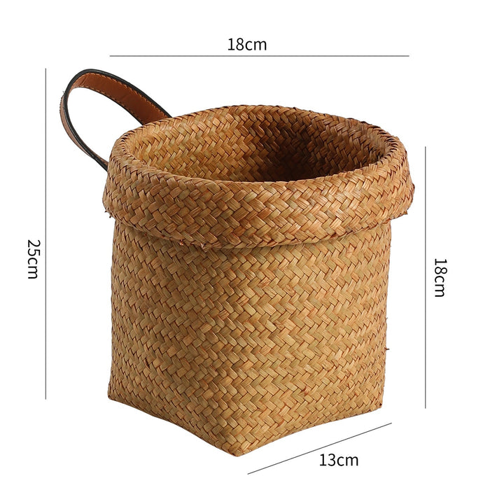 Handwoven Natural Storage Bin with Leather Trim Kalsten