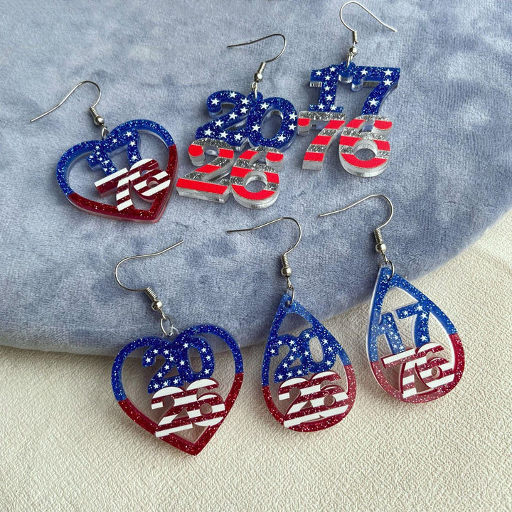Women's dangling number earrings made of acrylic with glitter and star design and fish hook Kalsten