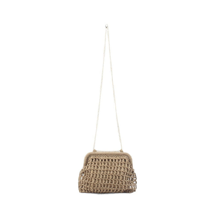 Woven Natural Material Handbag with Fine Chain Accents Kalsten