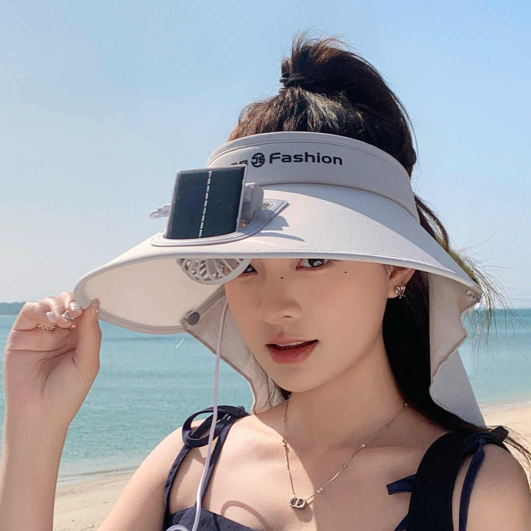 Visor with removable solar clip fan and UV protection neck strap Kalsten
