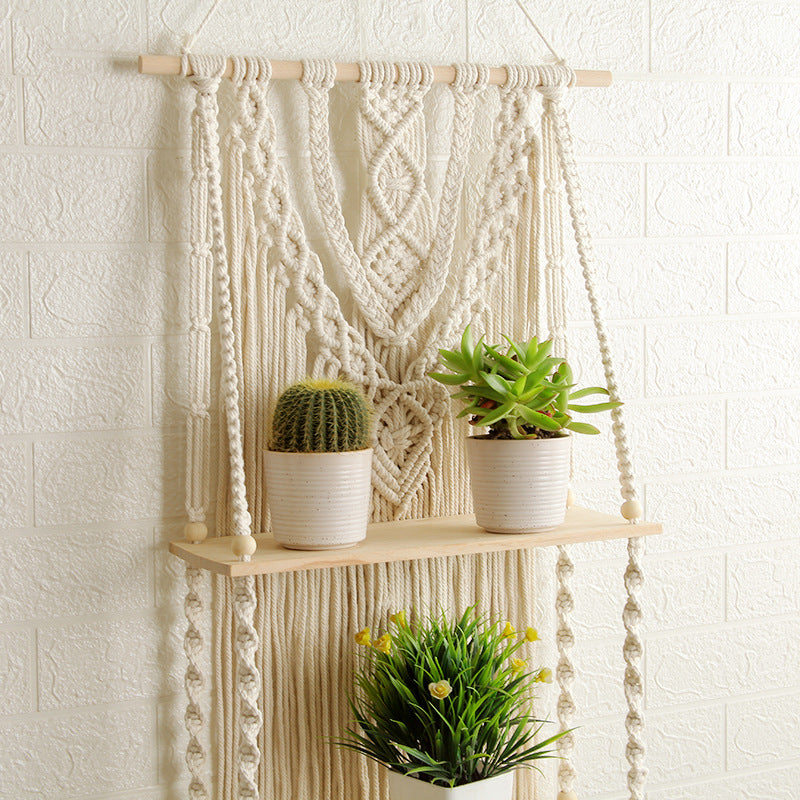 Decorative Macramé Wall Shelf with Dual Plant Holders Acalora