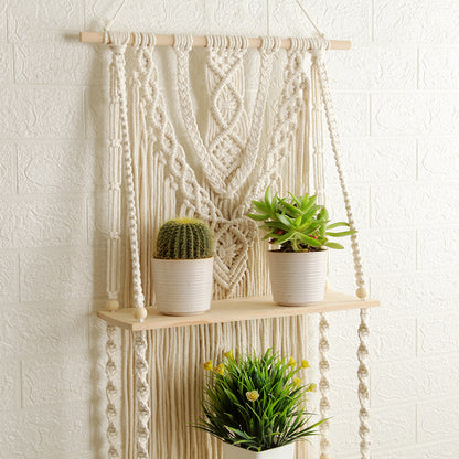 Decorative Macramé Wall Shelf with Dual Plant Holders Acalora