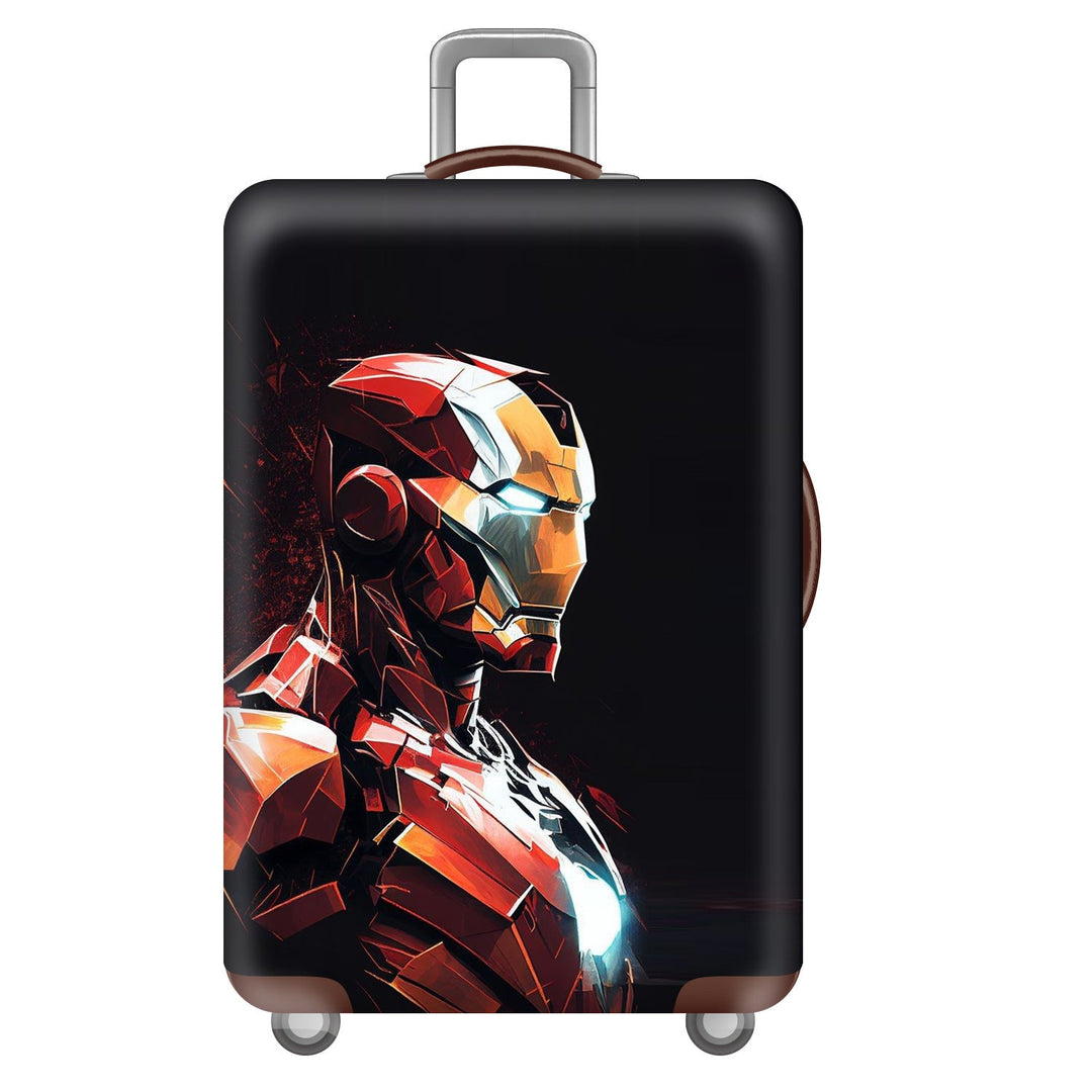 Unisex large hard shell suitcase with sturdy trolley handle and elastic motif protective cover superhero design Kalsten