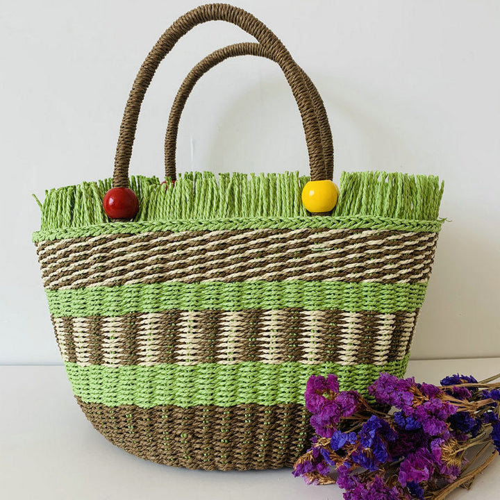 Generous braided tote bag with colorful fringed edge Kalsten