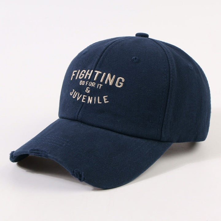 Women's Distressed Cotton Cap with Motivational Embroidery Kalsten
