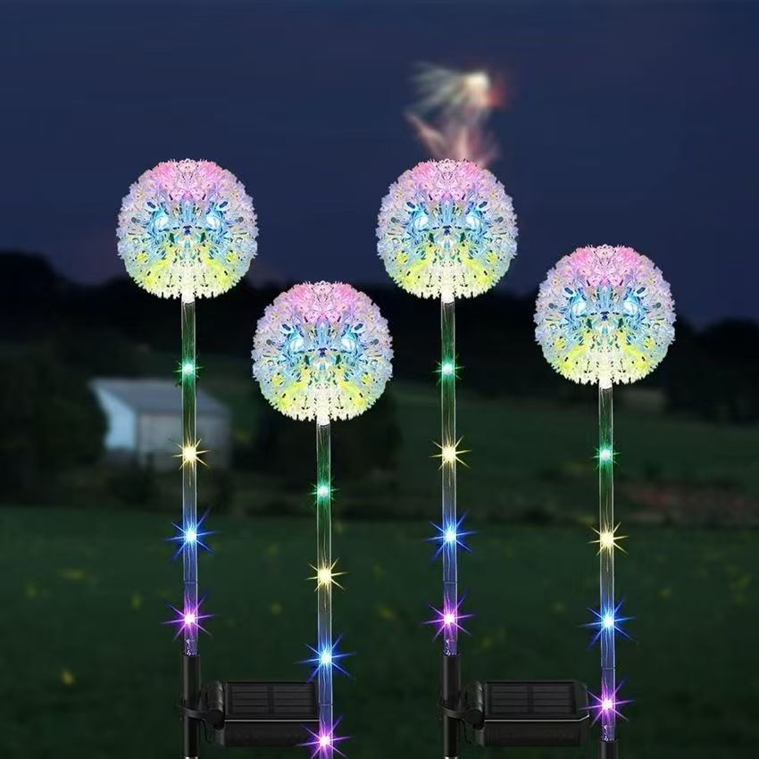 Dandelion-Inspired Solar Garden Stake Lights With Integrated Solar Panel And Dual Floral Globes Kalsten