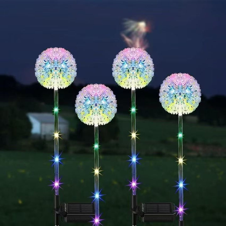 Dandelion-Inspired Solar Garden Stake Lights With Integrated Solar Panel And Dual Floral Globes Kalsten
