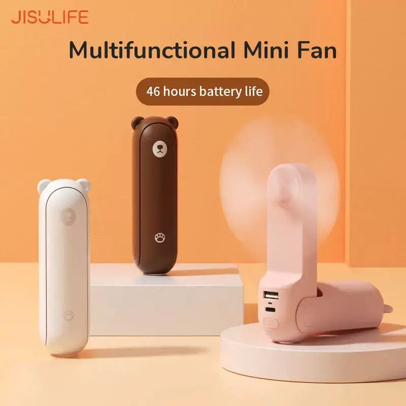 Unisex One Size Foldable Rechargeable Triple Handheld Mini Fan with Integrated Power Bank USB-C and USB-A Ports and Wrist Strap Kalsten