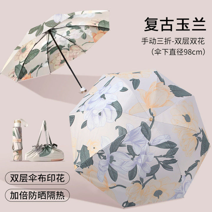Women's Elegant Folding Umbrella with Floral Accents Kalsten