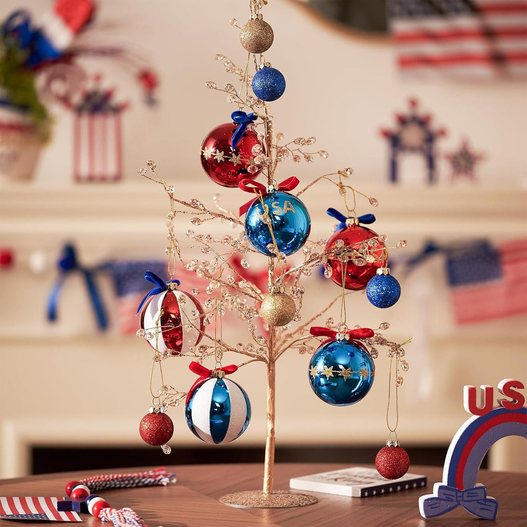 Unisex nan Christmas tree ornaments set in Americana style with glitter decoration and satin ribbon, shatterproof plastic ornaments Kalsten