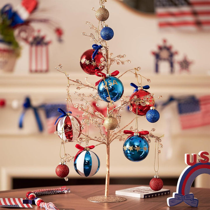Unisex nan patriotic Christmas ball set with glitter and mirror surfaces as well as bow suspension Kalsten