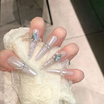 Decorative Stiletto Nail Tips Set with Gemstone Accents Acalora