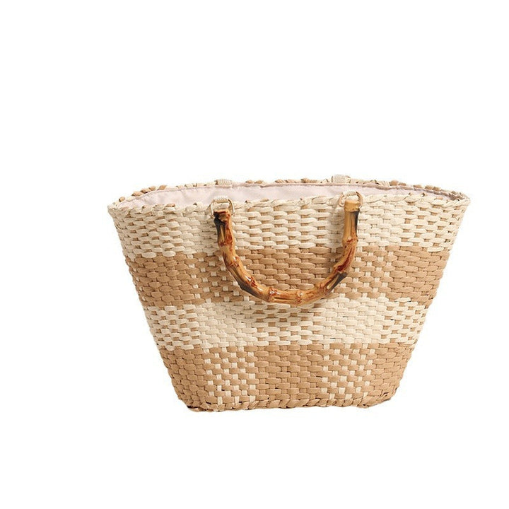 Braided bast bag with bamboo handle and decorative lining Kalsten