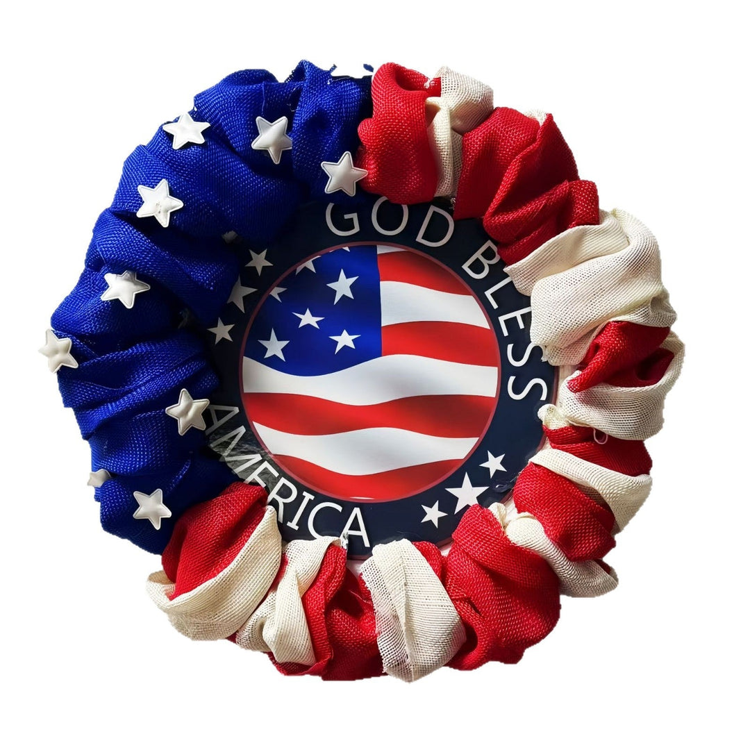 Unisex nan patriotic burlap ruffle wreath with printed God Bless America medallion Kalsten