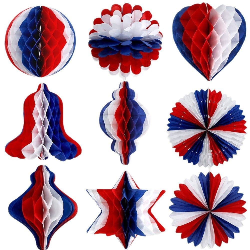 Unisex nan patriotic honeycomb paper hanging party decorations set with assorted three-dimensional shapes Kalsten