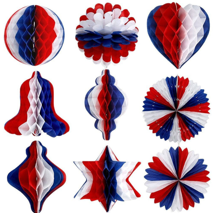 Unisex nan patriotic honeycomb paper hanging party decorations set with assorted three-dimensional shapes Kalsten