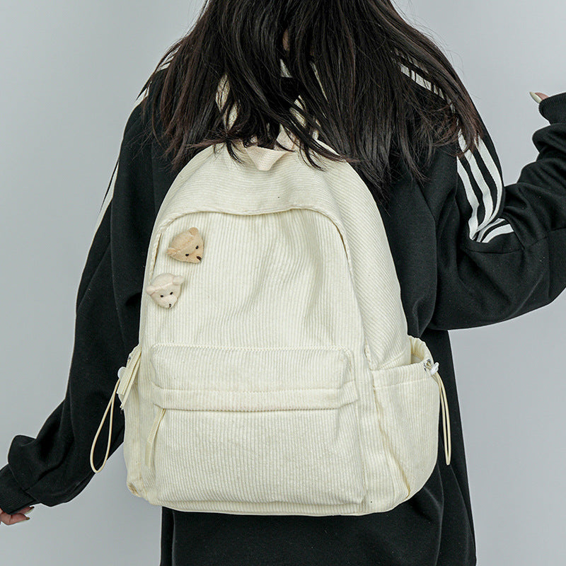 Corduroy Textured Casual School Backpack Kalsten