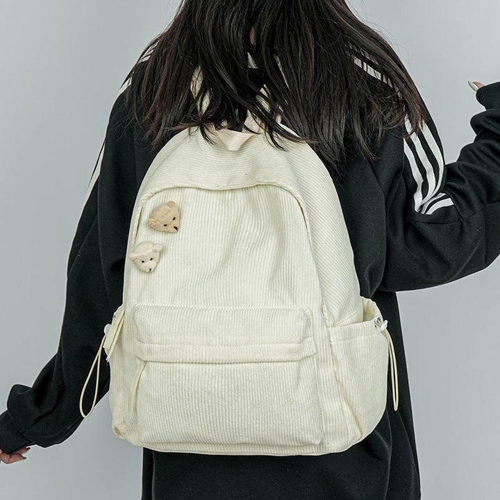 Corduroy Textured Casual School Backpack Kalsten