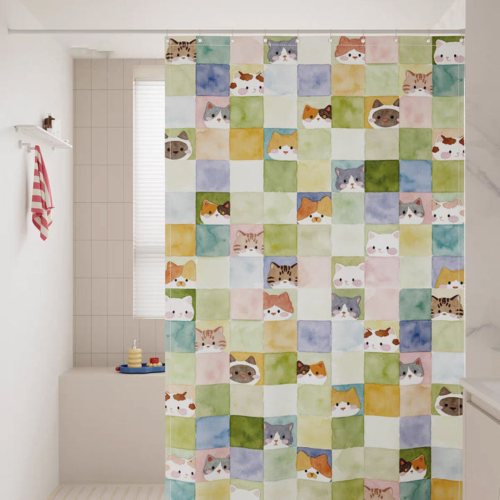 Watercolor Cat Print Shower Curtain Kalsten