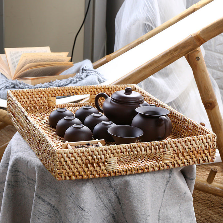 Handcrafted Rectangular Woven Serving Tray Kalsten