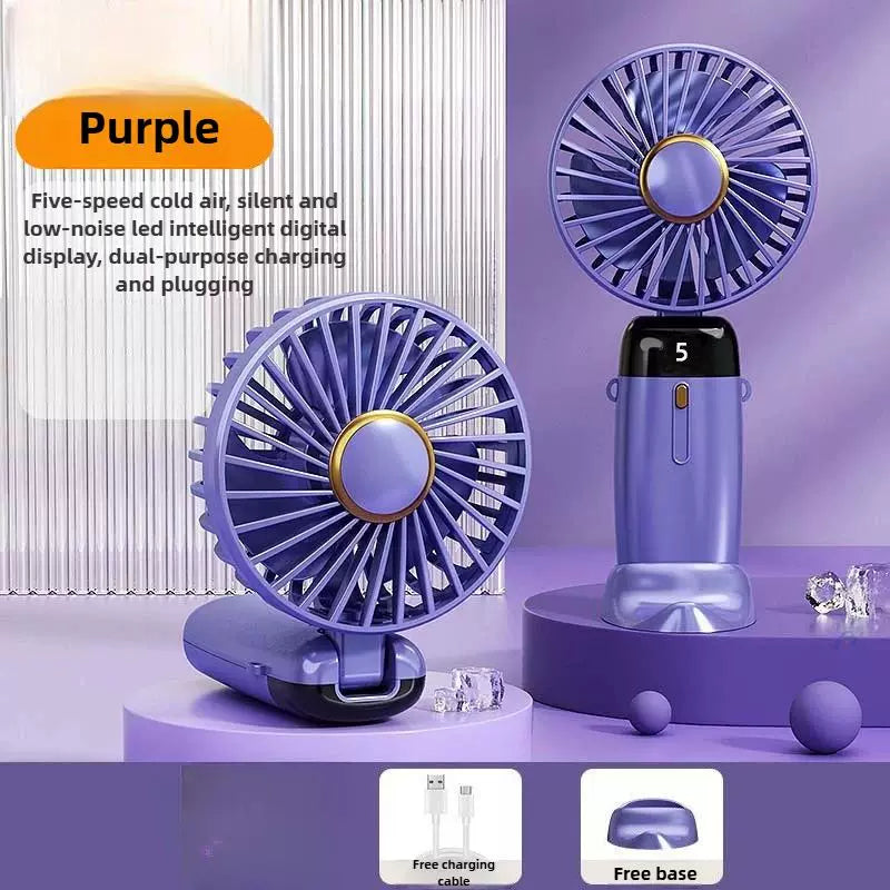 Unisex One Size Foldable Rechargeable Hand Fan with Multiple Speeds LED Display Removable Charging Base Kalsten