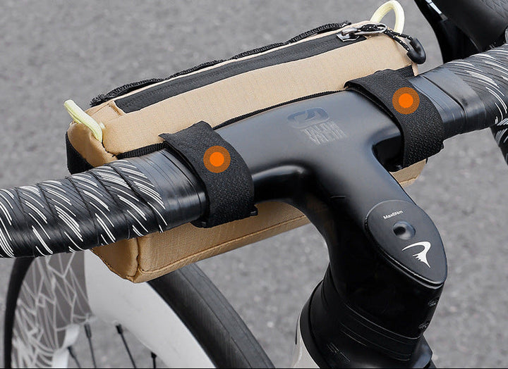 compact cylindrical handlebar bag with elastic bungee and universal Velcro mount Kalsten