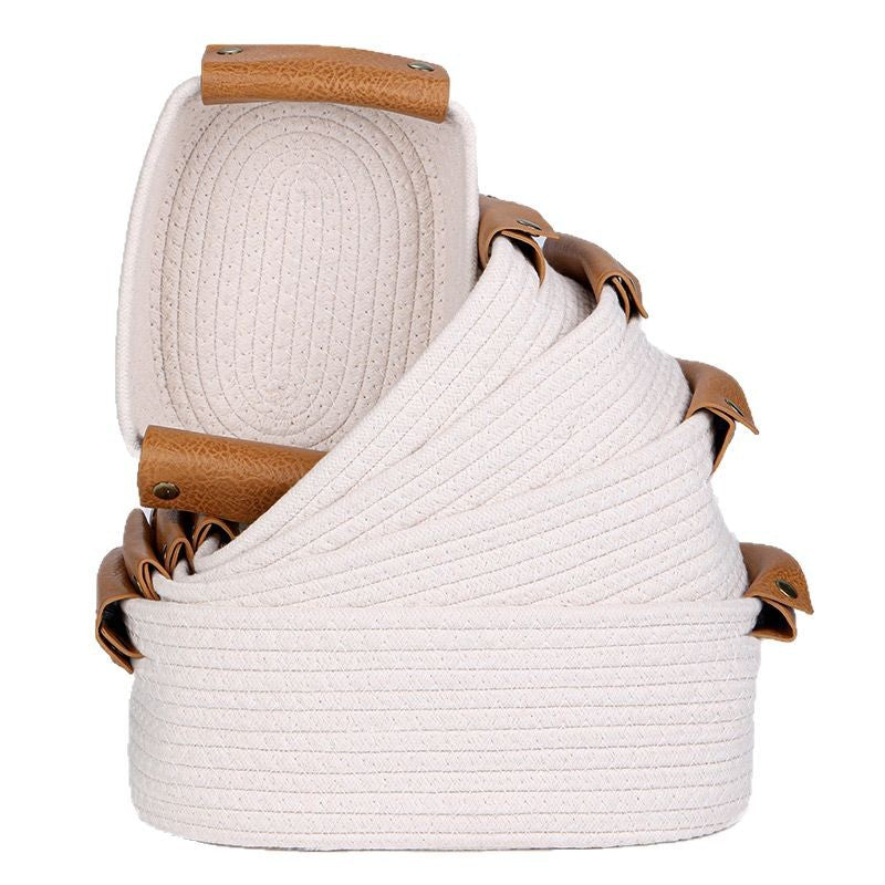 Women Braided Storage Basket with Leather Handles Kalsten