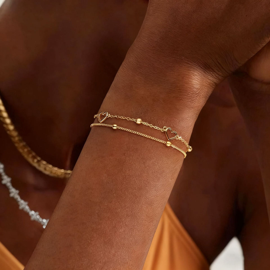 Heart Charm Layered Bracelet Kalsten