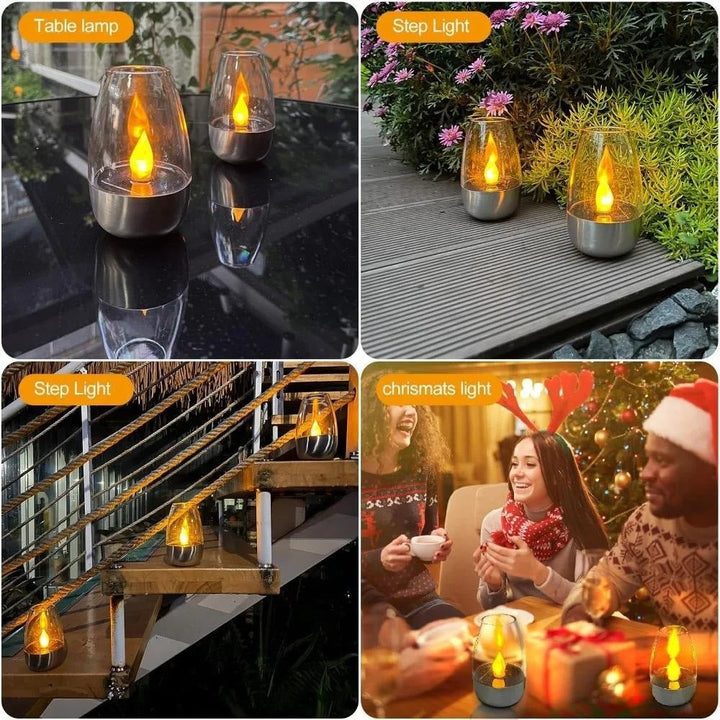 LED Flameless Glass Votive Lantern Pair With Realistic Flicker Flame And Metal Base Kalsten