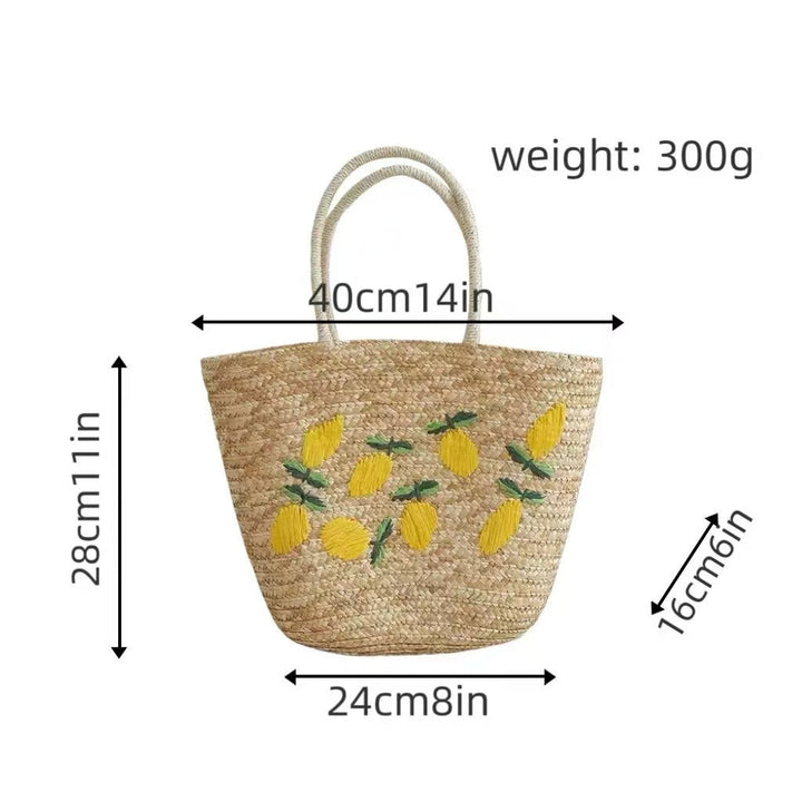 Spacious straw bag with lemon embroidery Kalsten