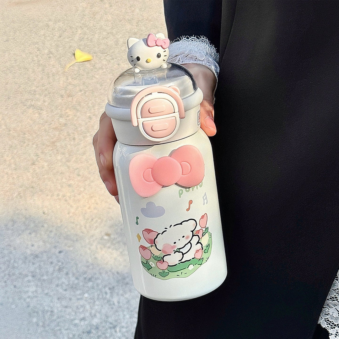 Women's creative water bottle with interactive lid and cute Kalsten design