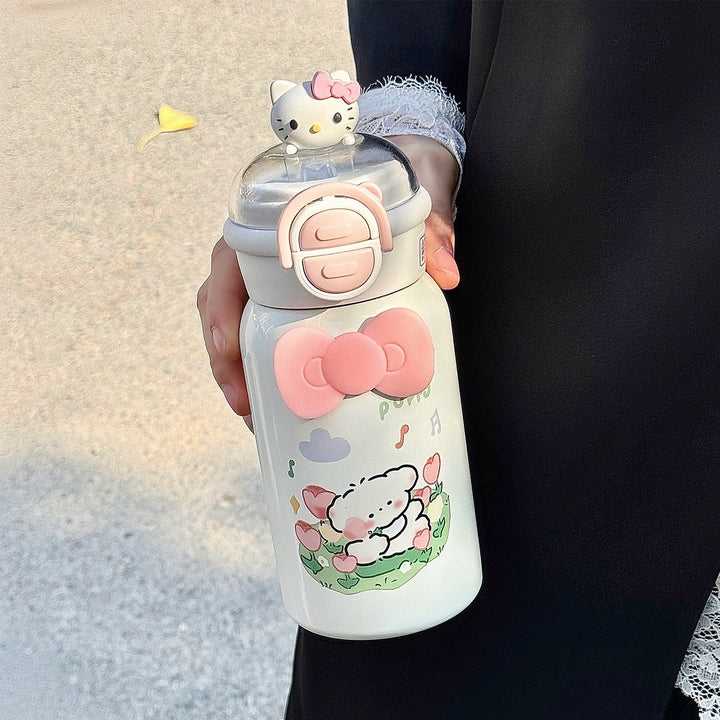 Women's creative water bottle with interactive lid and cute Kalsten design