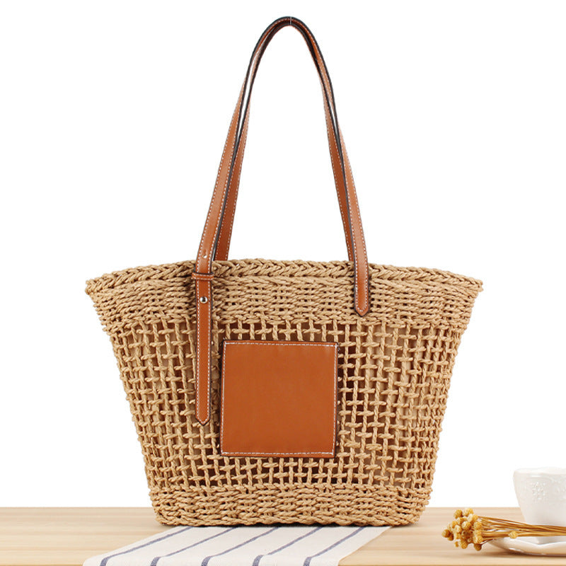 Braided bast bag with leather application Kalsten
