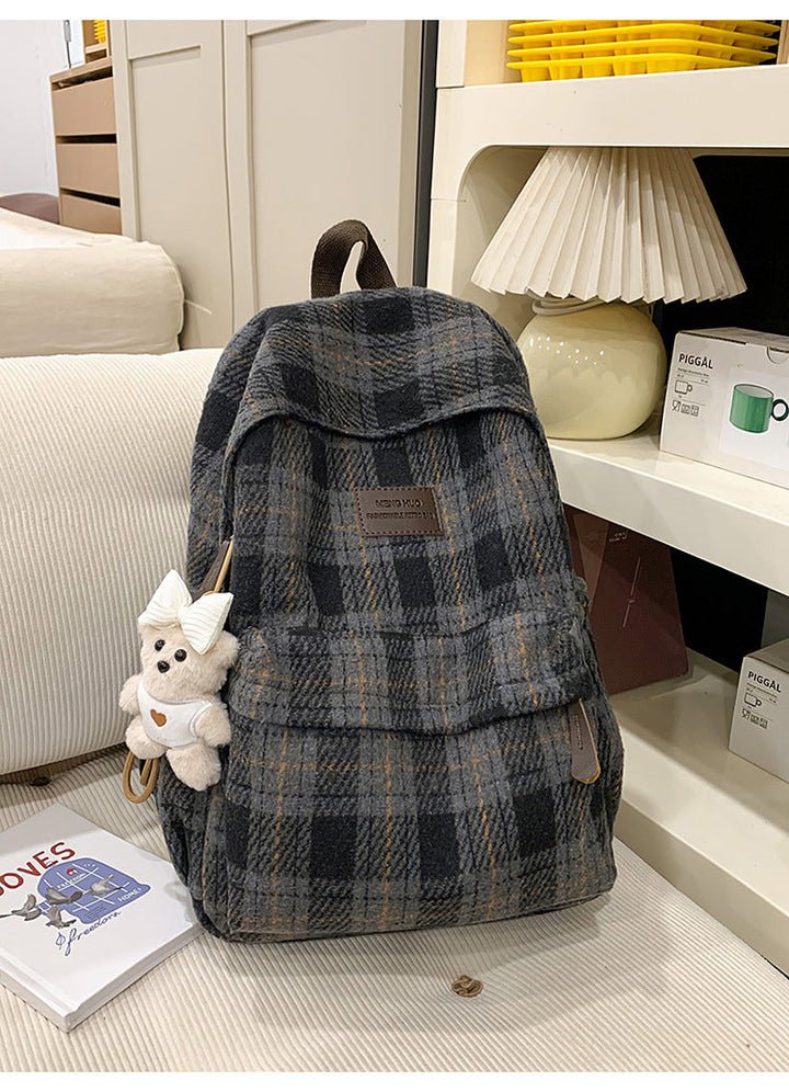 Cozy Plaid Patterned School Backpack