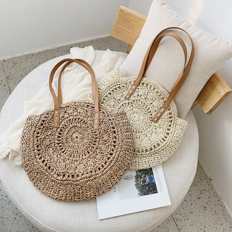 Handmade Round Bag Made of Natural Bast Kalsten