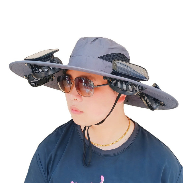 Wide-brimmed sun hat with detachable swivel solar fans and adjustable chin strap Kalsten