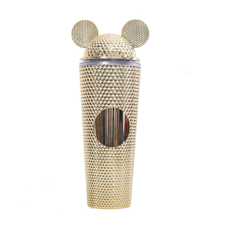 Studded Textured Reusable Tumbler With Decorative Ear-Top Screw Lid
