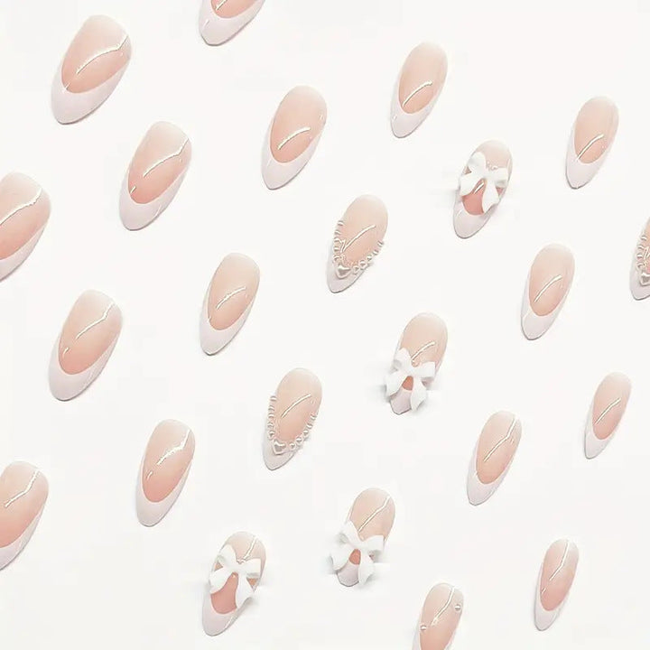 Elegant Bow-Embellished Press-On Nail Art Kalsten