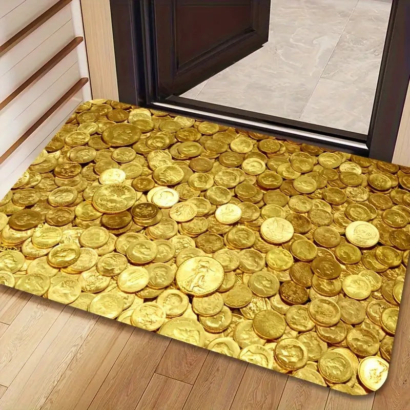 Gold Coin-Patterned Decorative Entrance Mat Acalora