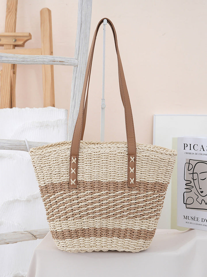 Handwoven beach bag with leather handles Kalsten