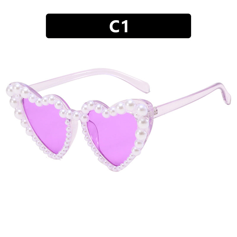 Women's Heart-Shaped Sunglasses with Pearl-Embellished Frame Kalsten
