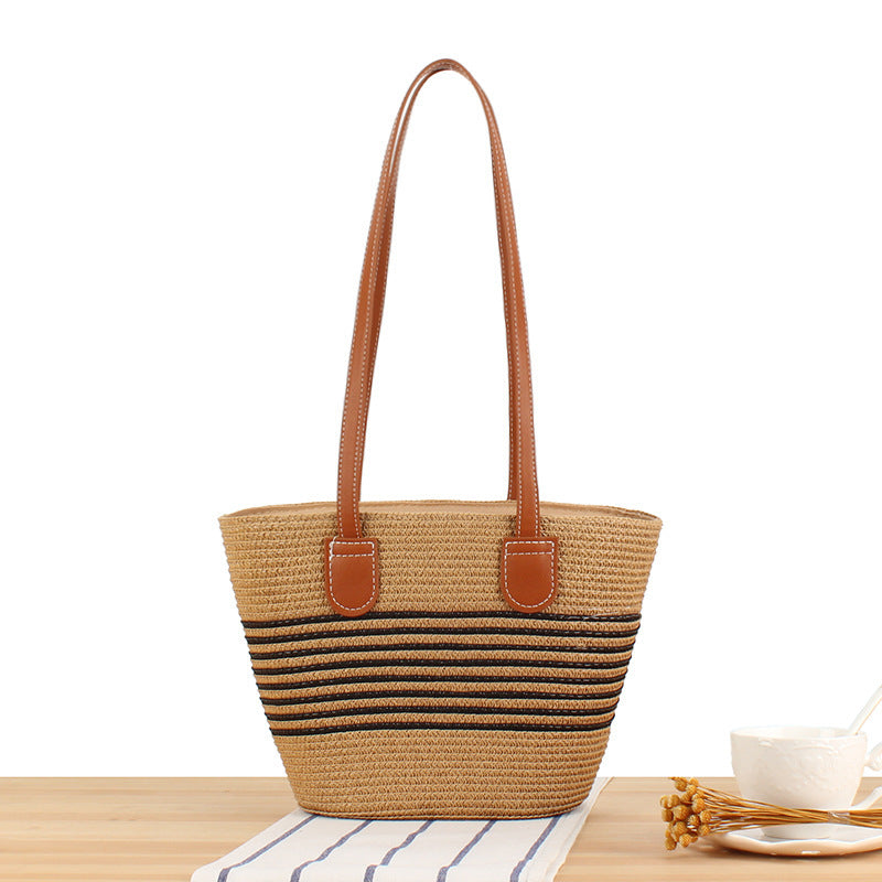 Beach bag with Stylish Woven Design and High-Quality Vegan Leather Handles Kalsten