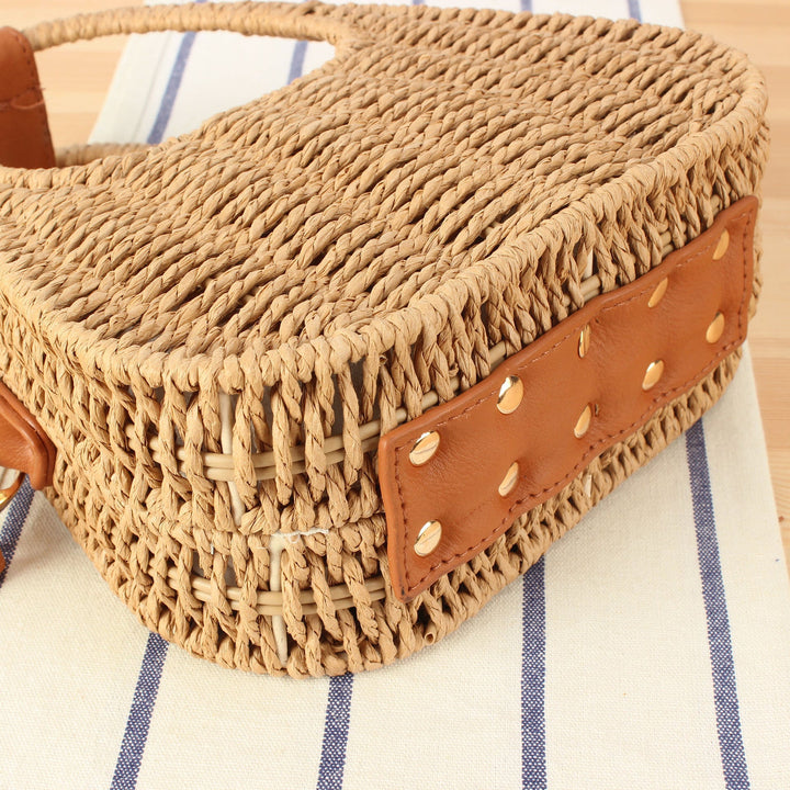 Shoulder bag made of woven natural material with elegant leather accent Kalsten