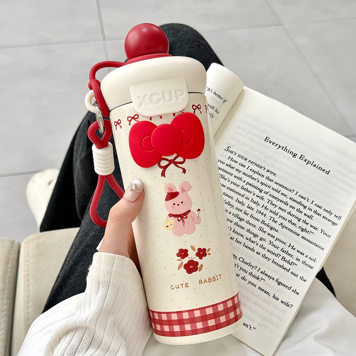 Women's water bottle with cute bunny design and integrated carabiner Kalsten