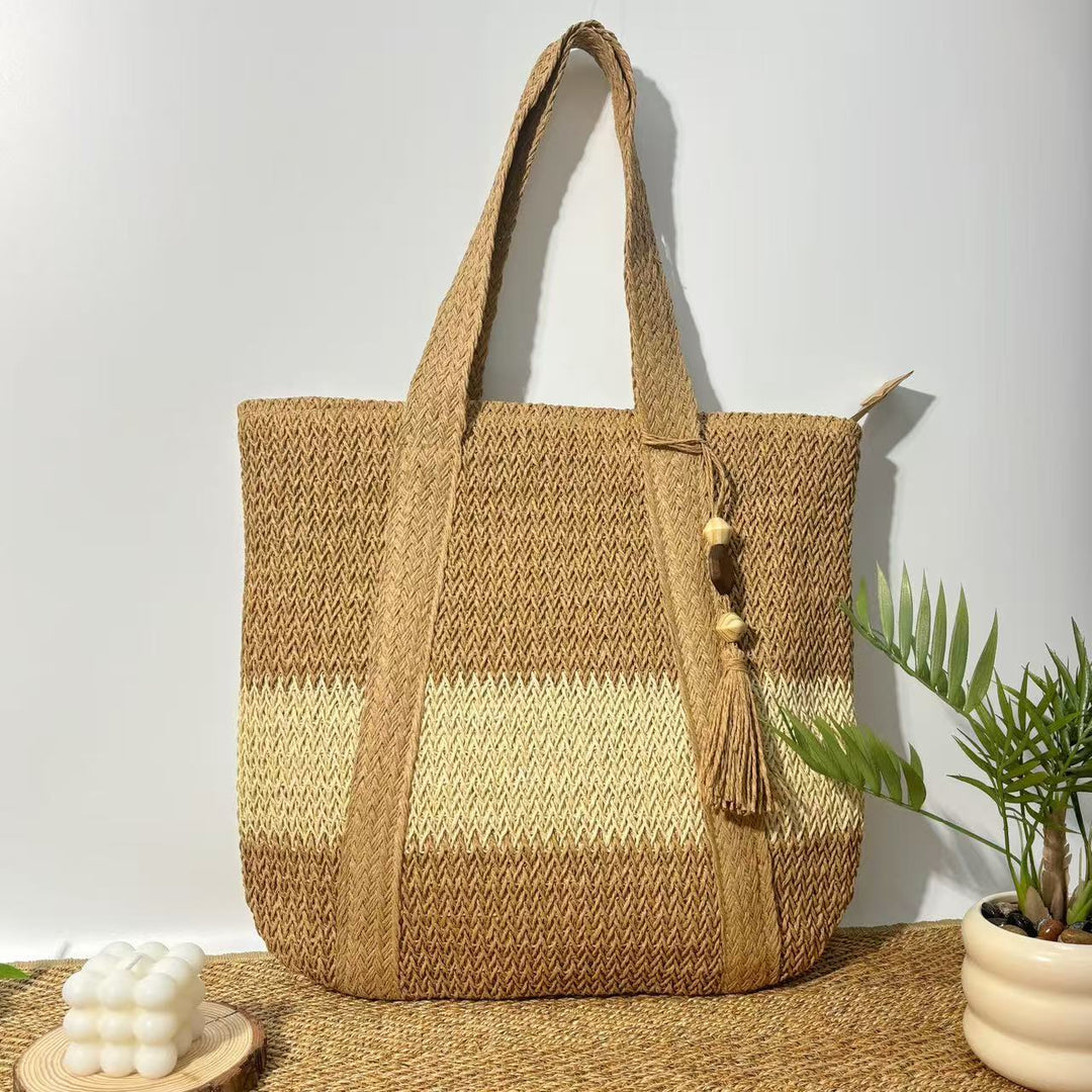 Handbag Made of Natural, Handwoven Straw with Elegant Fringe Kalsten